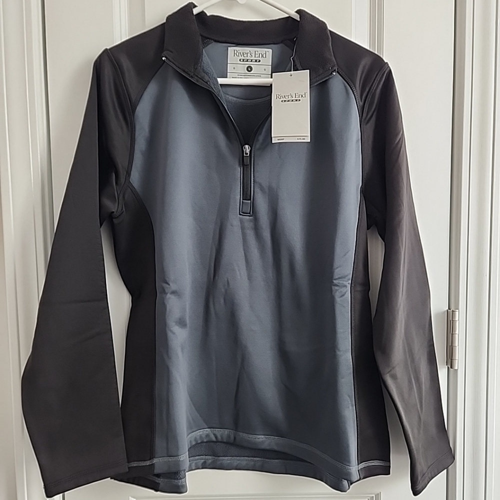 River's End Half Zip Microfleece Layering Jacket Womens Grey Black Large